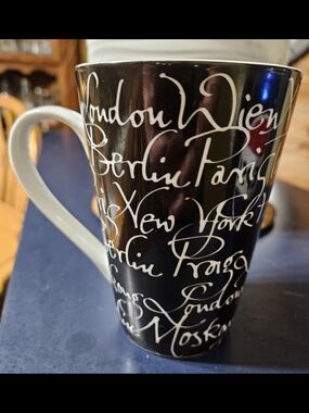 Black Script Travel Cities Ceramic Coffee Mug